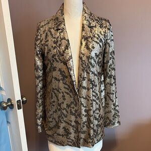 Maeve Black and Silver Blazer Elegant Metallic Brocade